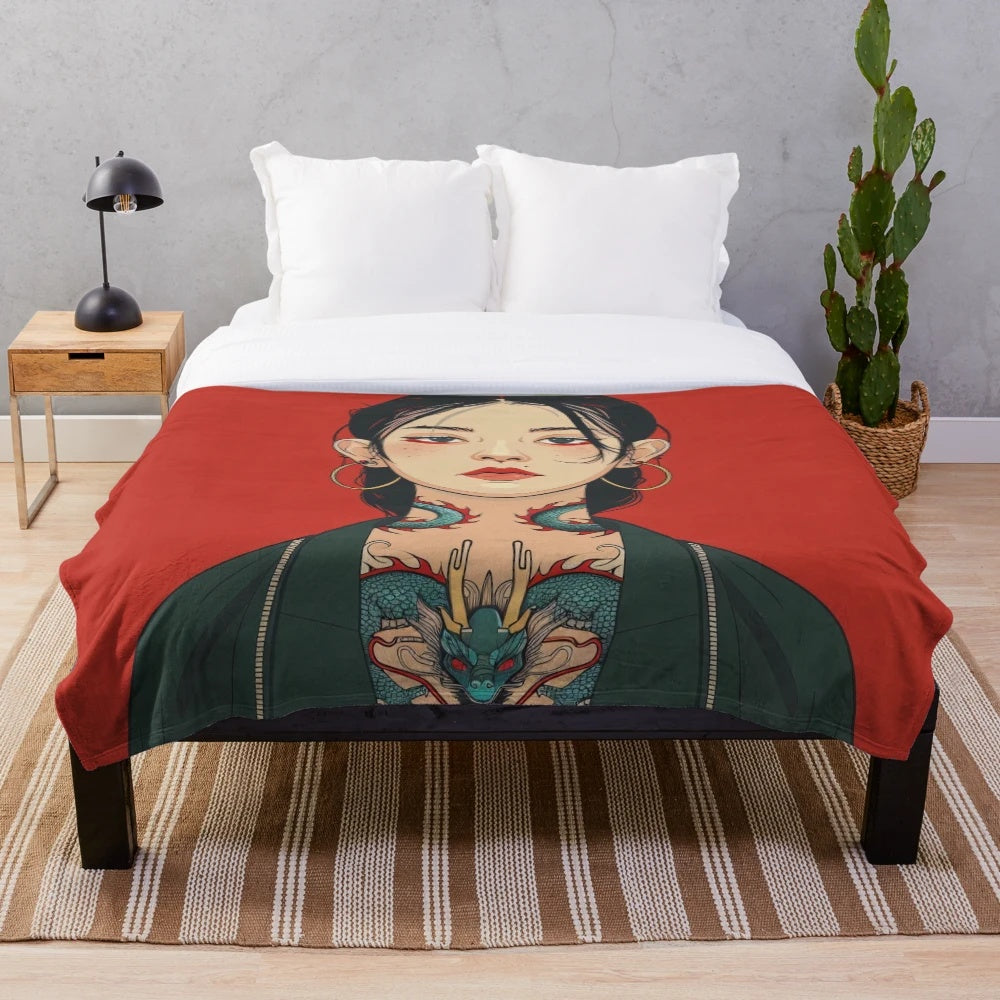 Stylized dragon portrait plush blanket