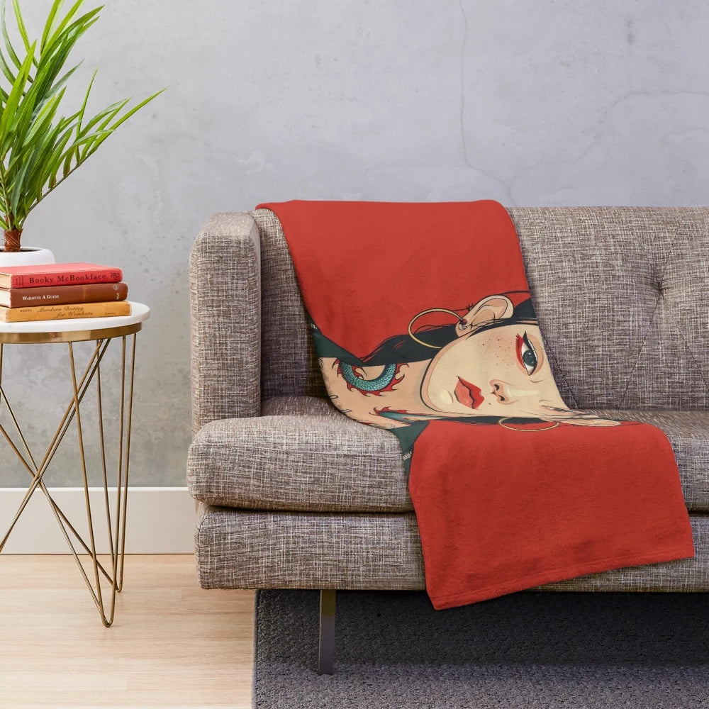 Stylized dragon portrait plush blanket