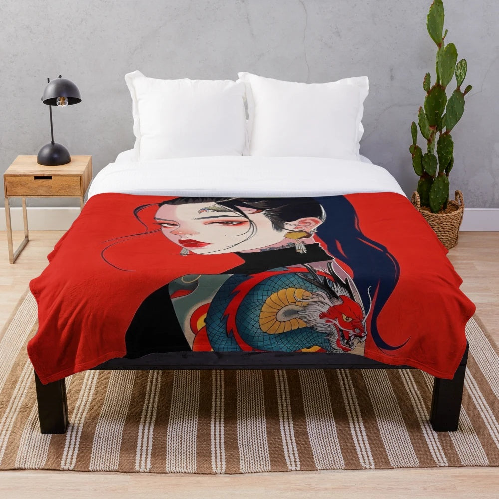 Stylized dragon portrait plush blanket