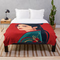 Stylized dragon plush blanket with a modern pop art design featuring a woman's portrait