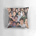 A custom, printed pillow featuring a collage of images of actor Dylan O'Brien from the TV show Teen Wolf and other media.