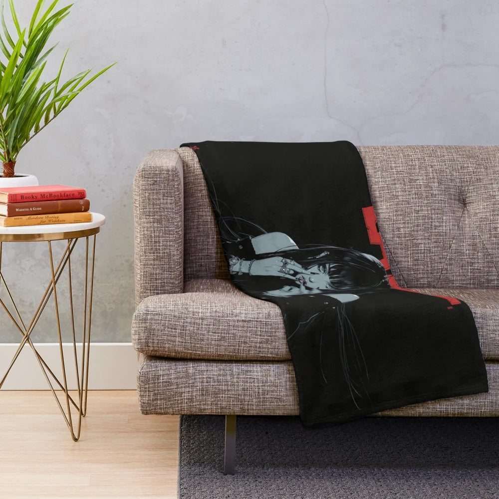 Stylized plush blanket featuring an emo/alternative style girl with black hair