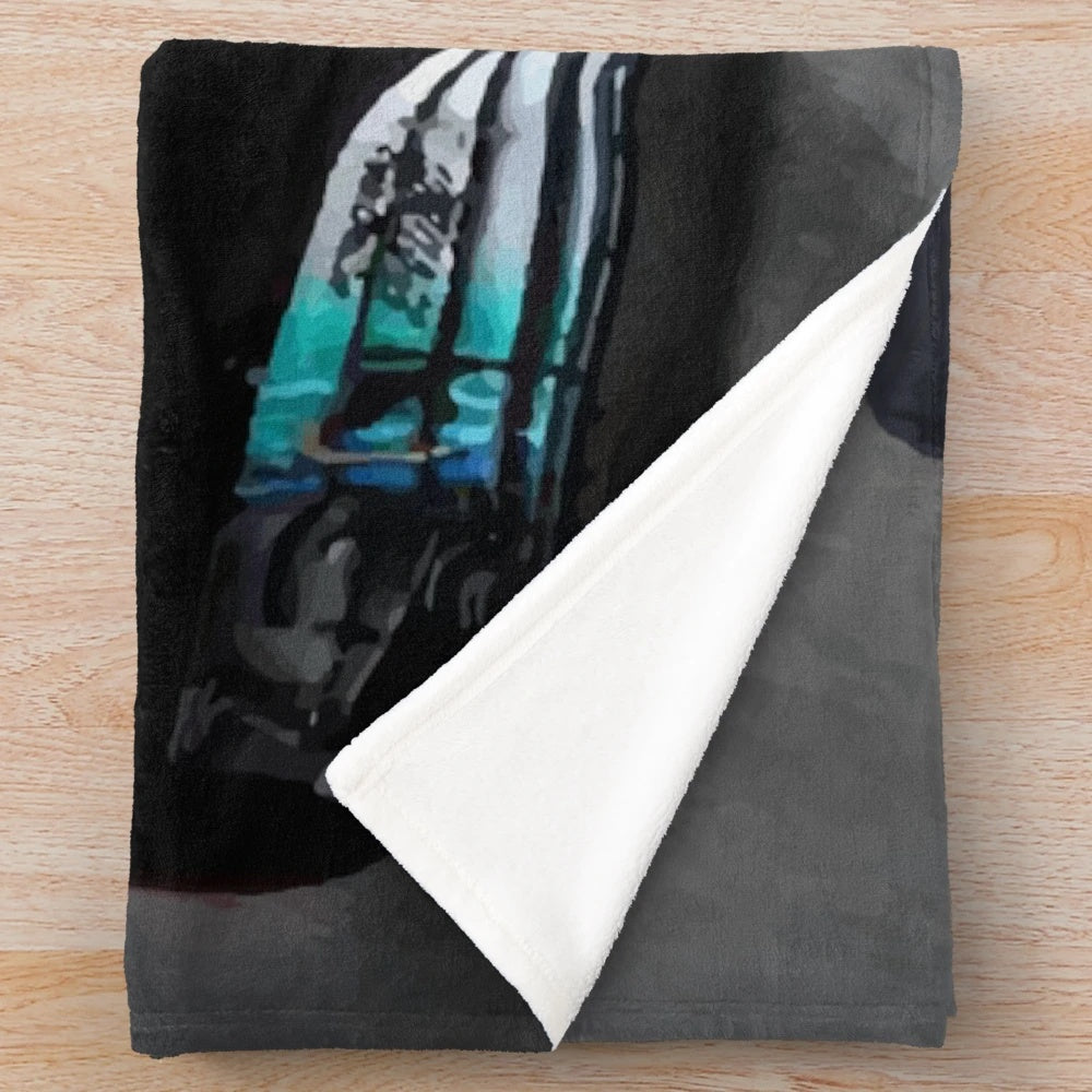 Formula 1 inspired plush blanket featuring a stylized Lewis Hamilton design