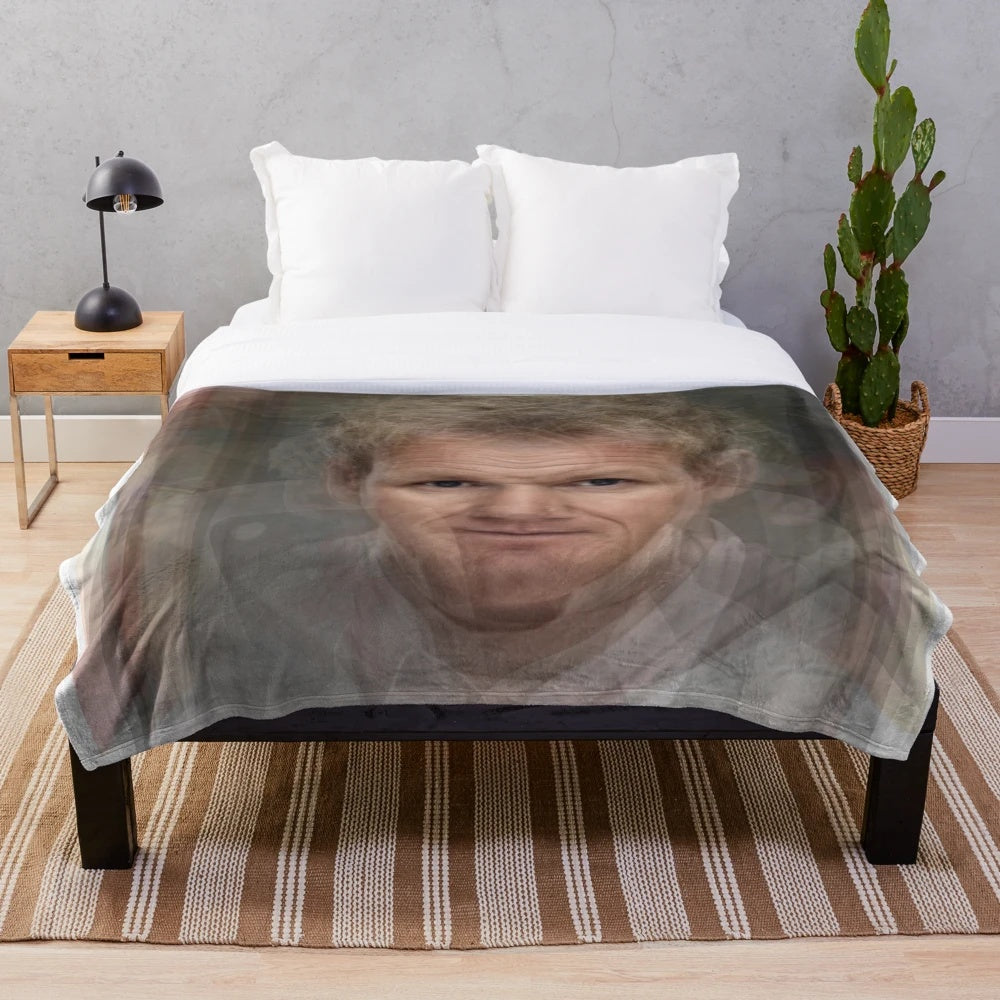 Gordon Ramsay portrait plush blanket with modern, abstract overlay