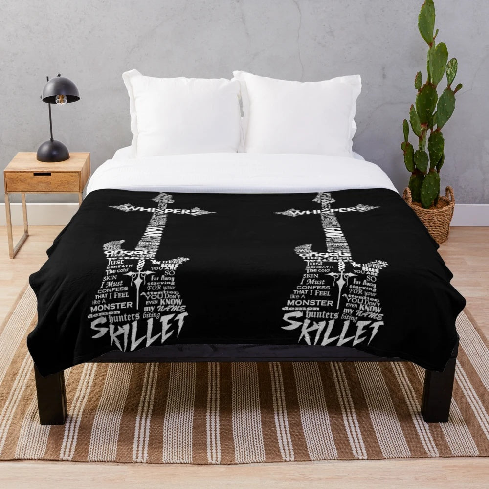 Plush blanket featuring stylized guitar typography in a Skillet-inspired design