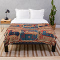 Stylized horses geometric antique Swedish tapestry pattern plush blanket