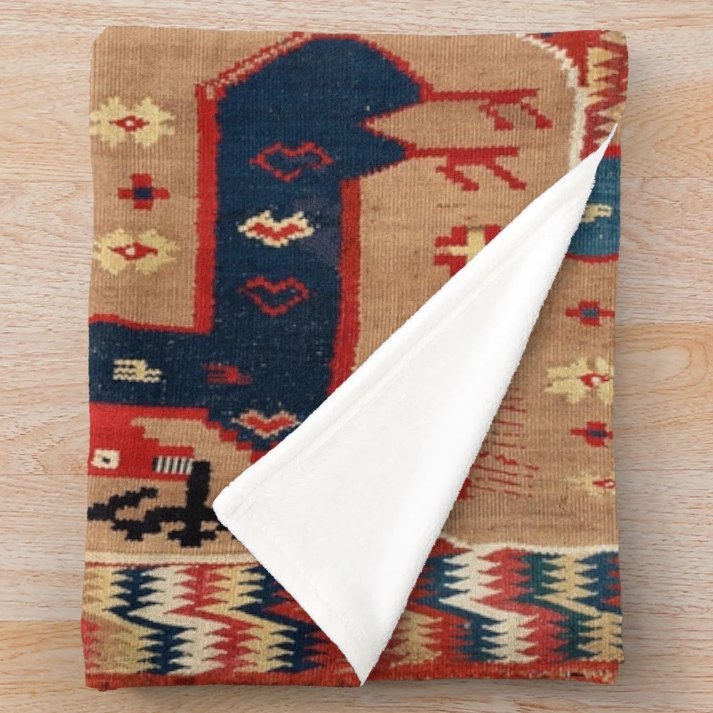 Stylized horses geometric antique Swedish tapestry pattern plush blanket