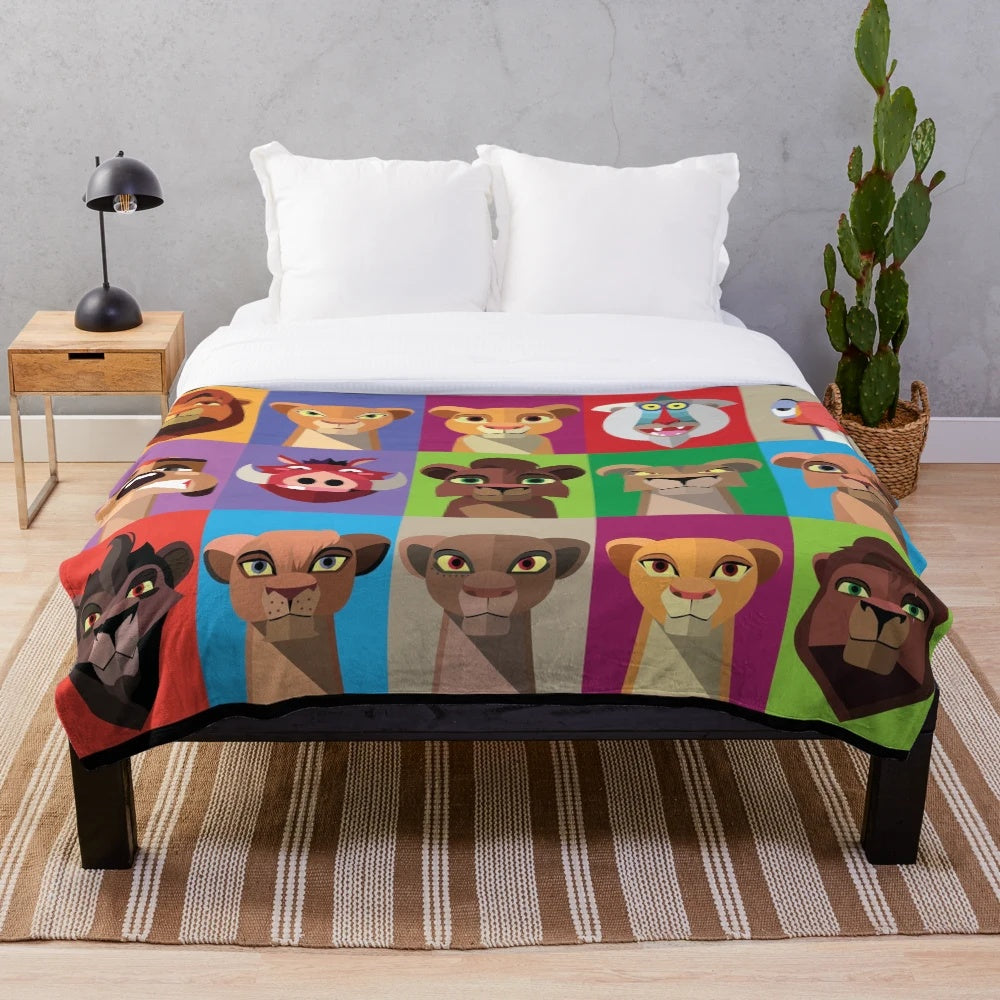 Stylized icons plush blanket featuring characters from The Lion King
