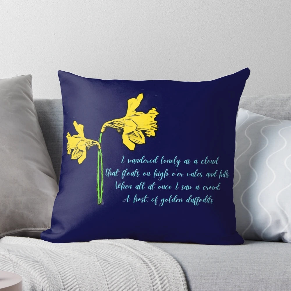 Decorative pillow with a stylized design inspired by William Wordsworth's poem "Daffodils