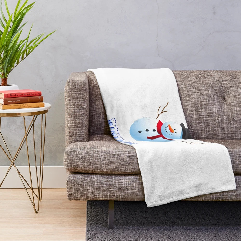 Stylized winter-themed plush blanket with geometric, polygon design