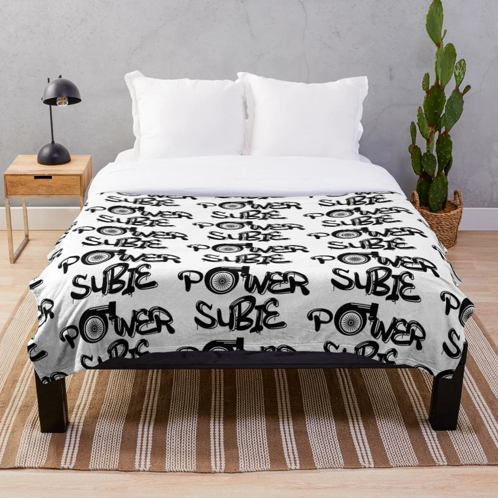 Subaru Impreza WRX STI inspired plush blanket featuring the SUBIE POWER design