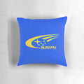 Subaru racing tshirt pillow with blue and white design