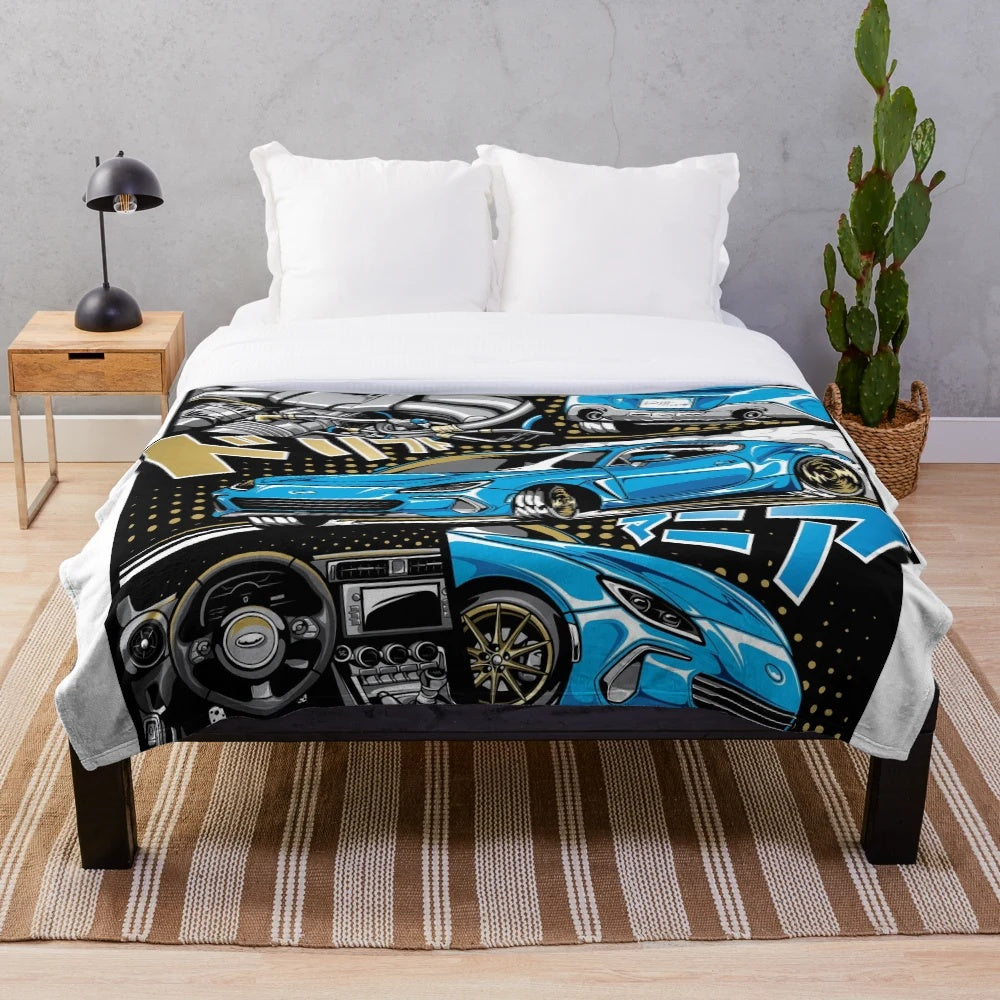 Subie BRZ 2022 inspired plush blanket with Subaru and initial D inspired design