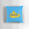 A colorful throw pillow featuring a doodle design of a submarine, perfect for submarine enthusiasts and kids' birthday celebrations.
