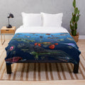 Subnautica-inspired plush blanket featuring ocean creatures and sci-fi elements