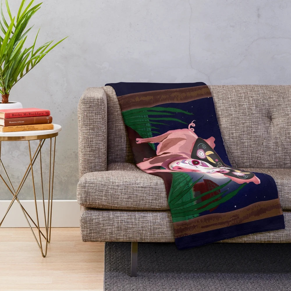 Sugar Skull Pig Plush Blanket - Snuggly Farmhouse Decor for Animal Lovers