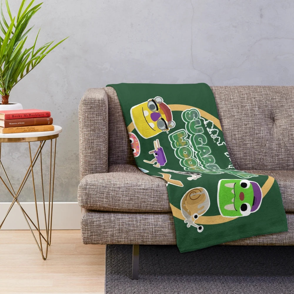 Sugarpine Woods inspired Bugsnax characters bookbag with grumpus plush blanket