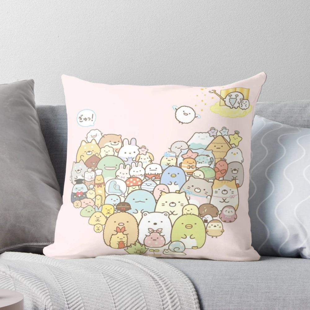 Sumikko Gurashi plush pillow featuring the beloved characters like Tokage, Shirokuma, and Neko Cat