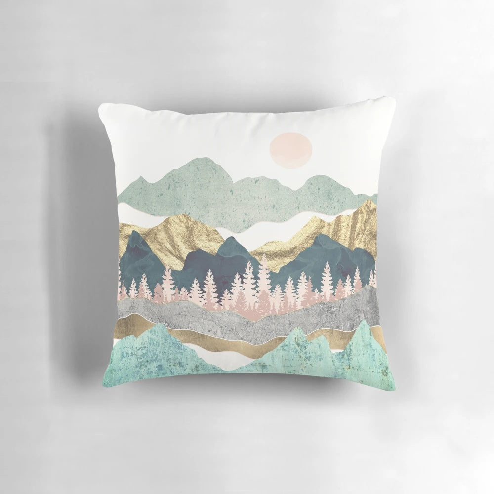 Summer Vista decorative pillow with abstract landscape design in nature-inspired colors