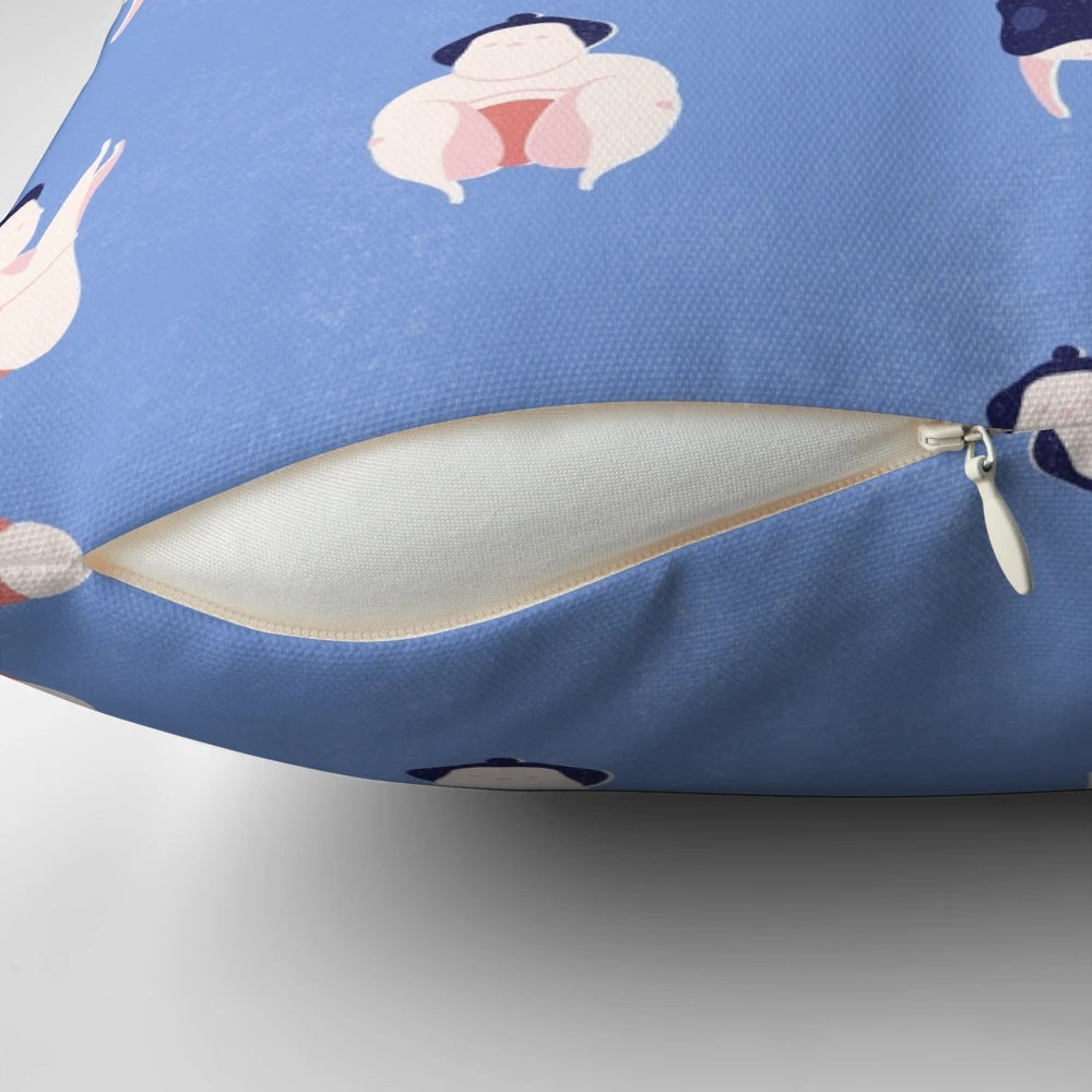 Sumo wrestling-style diving pillow for performing acrobatic jumps into the pool