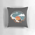 Sunburst Records Redux Pillow featuring a nature-inspired landscape design with trees, mountains, and sky