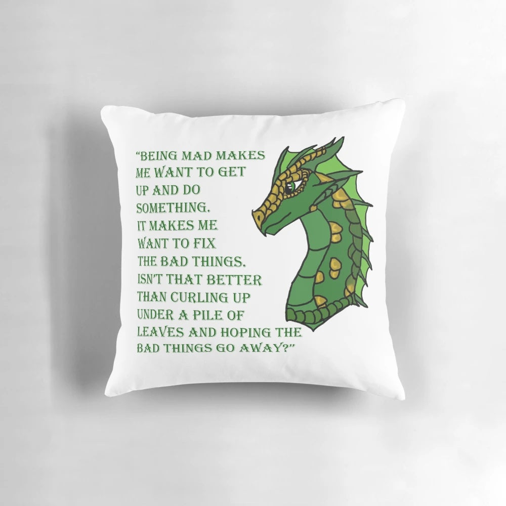 Sundew-themed pillow featuring a literary quote, part of the Wings of Fire book series