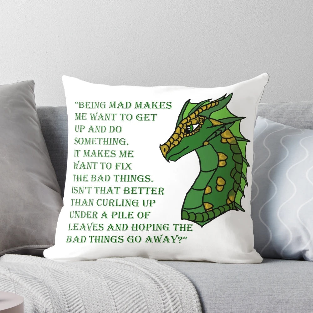 Sundew-themed pillow featuring a literary quote, part of the Wings of Fire book series