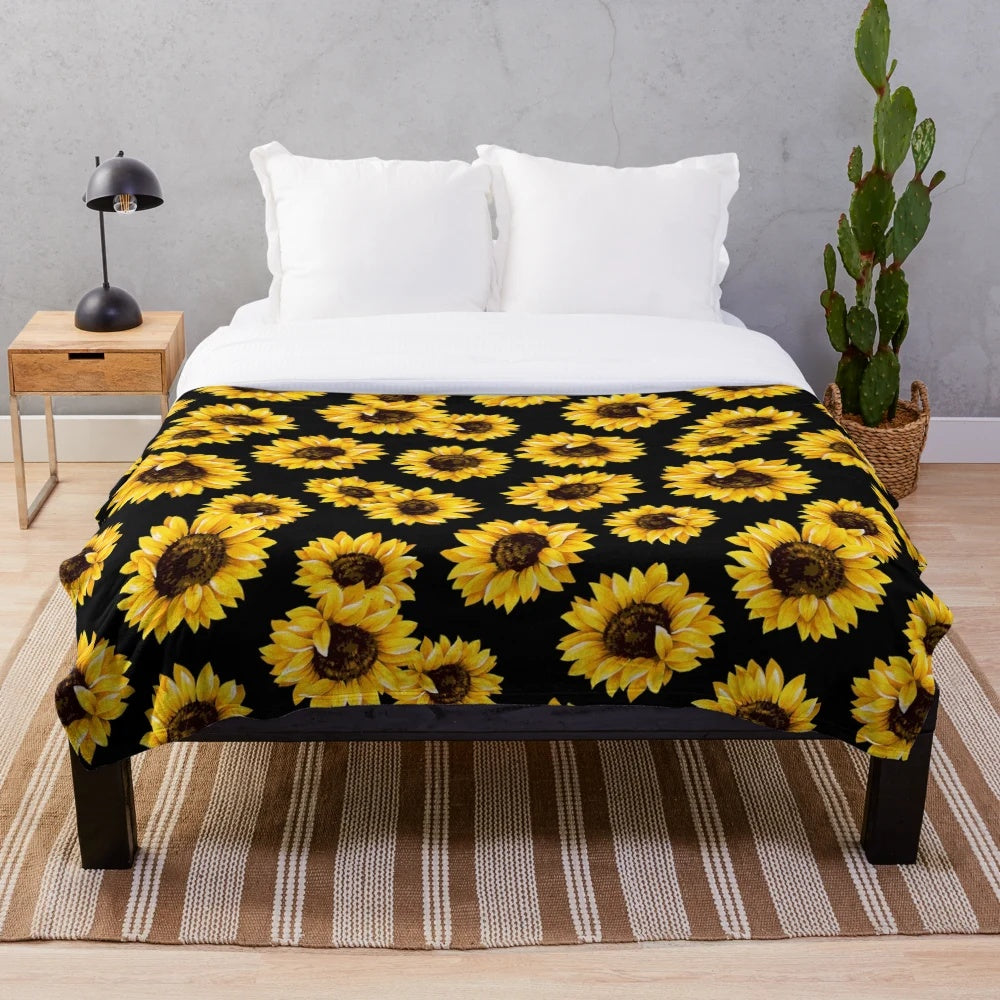 Sunflower floral pattern plush blanket