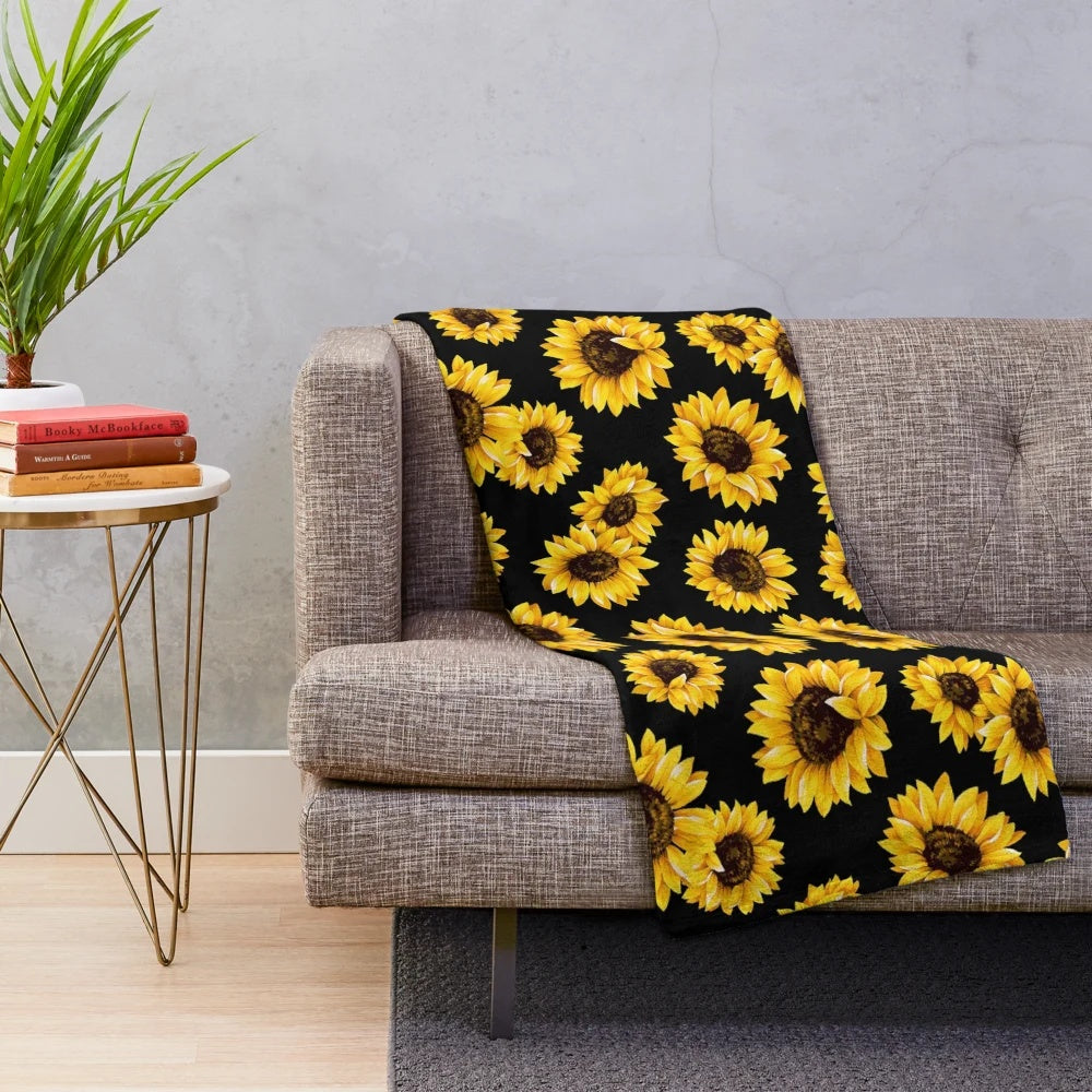 Sunflower floral pattern plush blanket