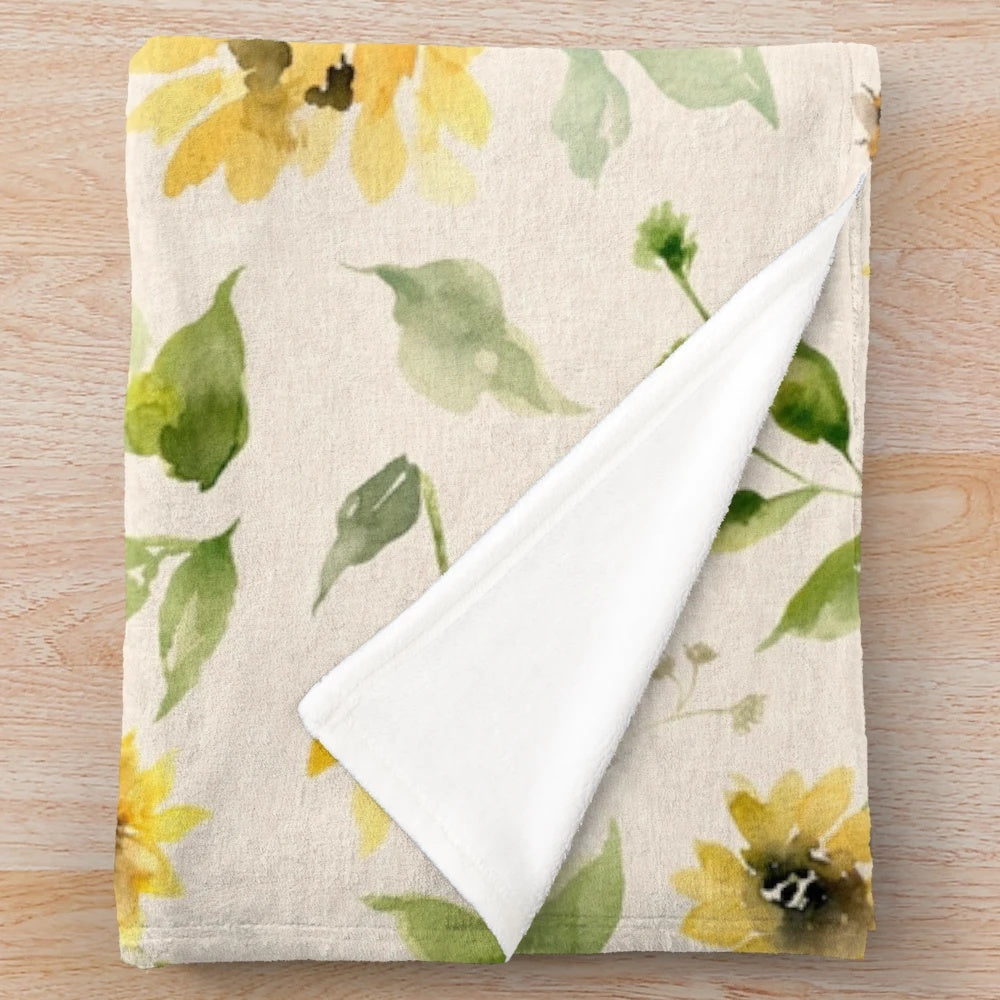 Sunflowers and bees floral plush blanket