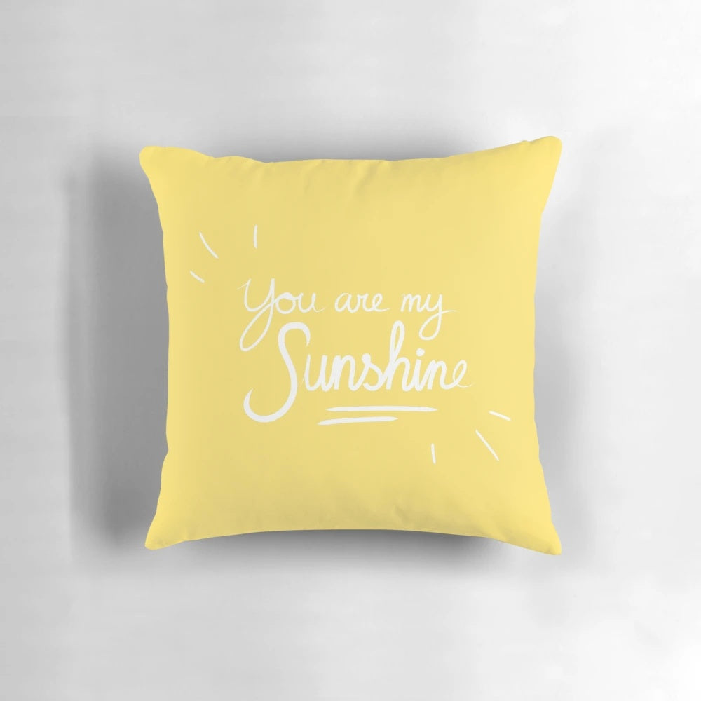 Vibrant "You Are My Sunshine" graphic throw pillow in yellow and white