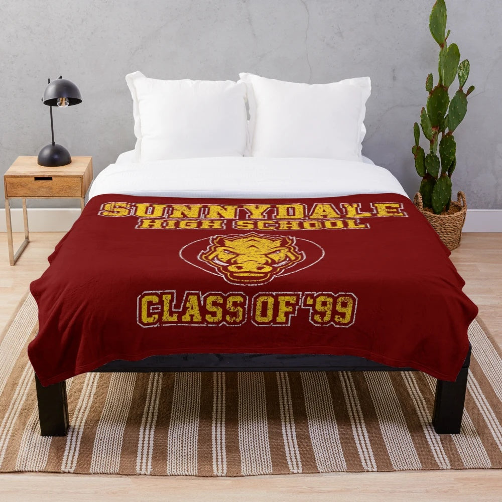 Sunnydale High Inspired Plush Blanket featuring Buffy, Spike, and other fan-favorite characters