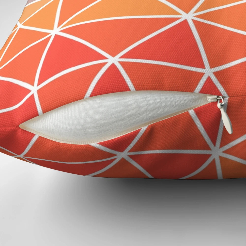 Vibrant geometric pillow with sunrise-inspired colors and patterns, perfect for home decor and supporting hospice care.