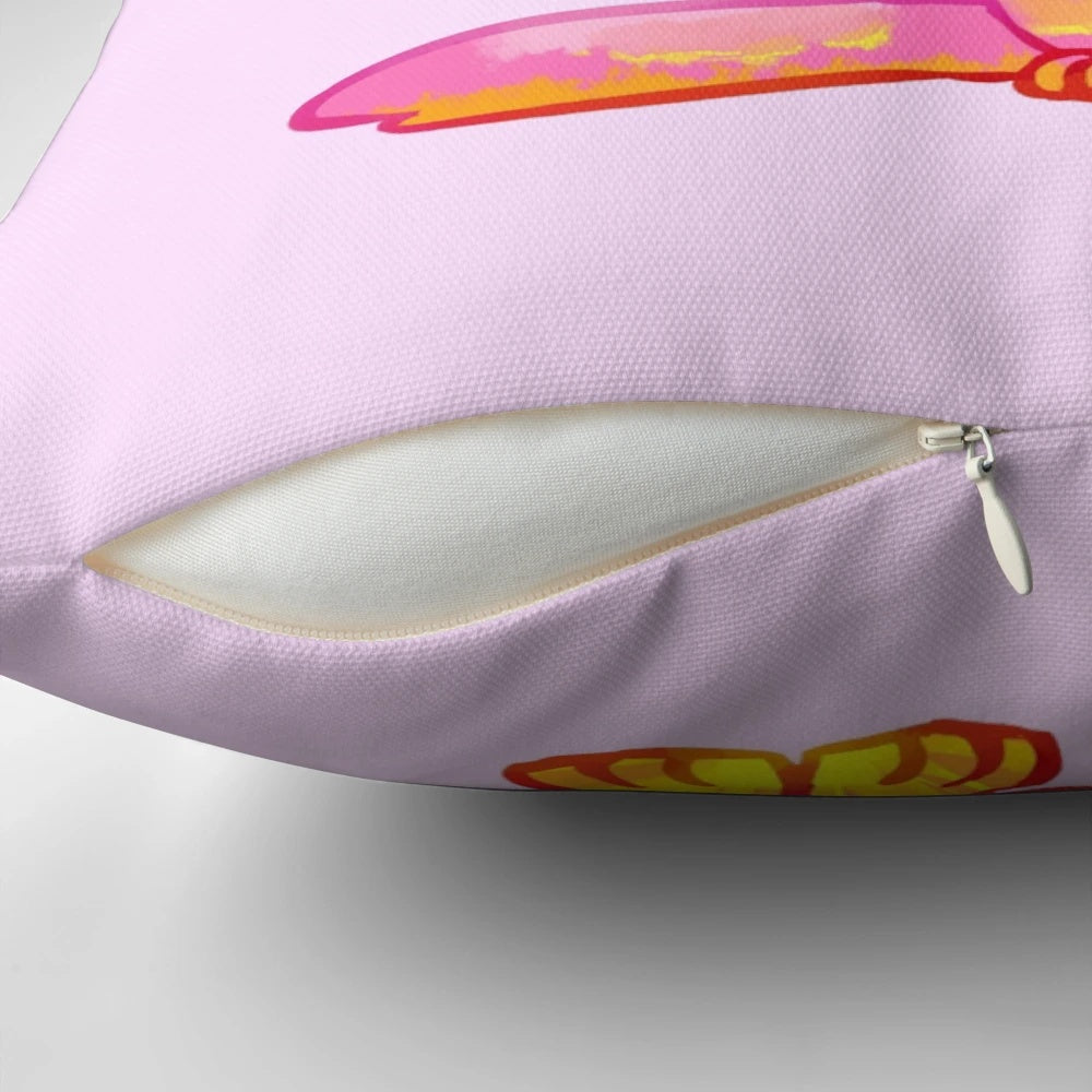Cozy sunset-themed cat pillow with positive affirmation message