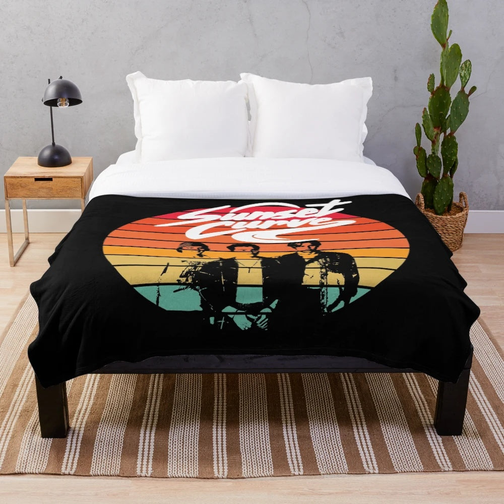 Sunset Curve inspired plush blanket featuring the band logo and characters from the Netflix series Julie and The Phantoms