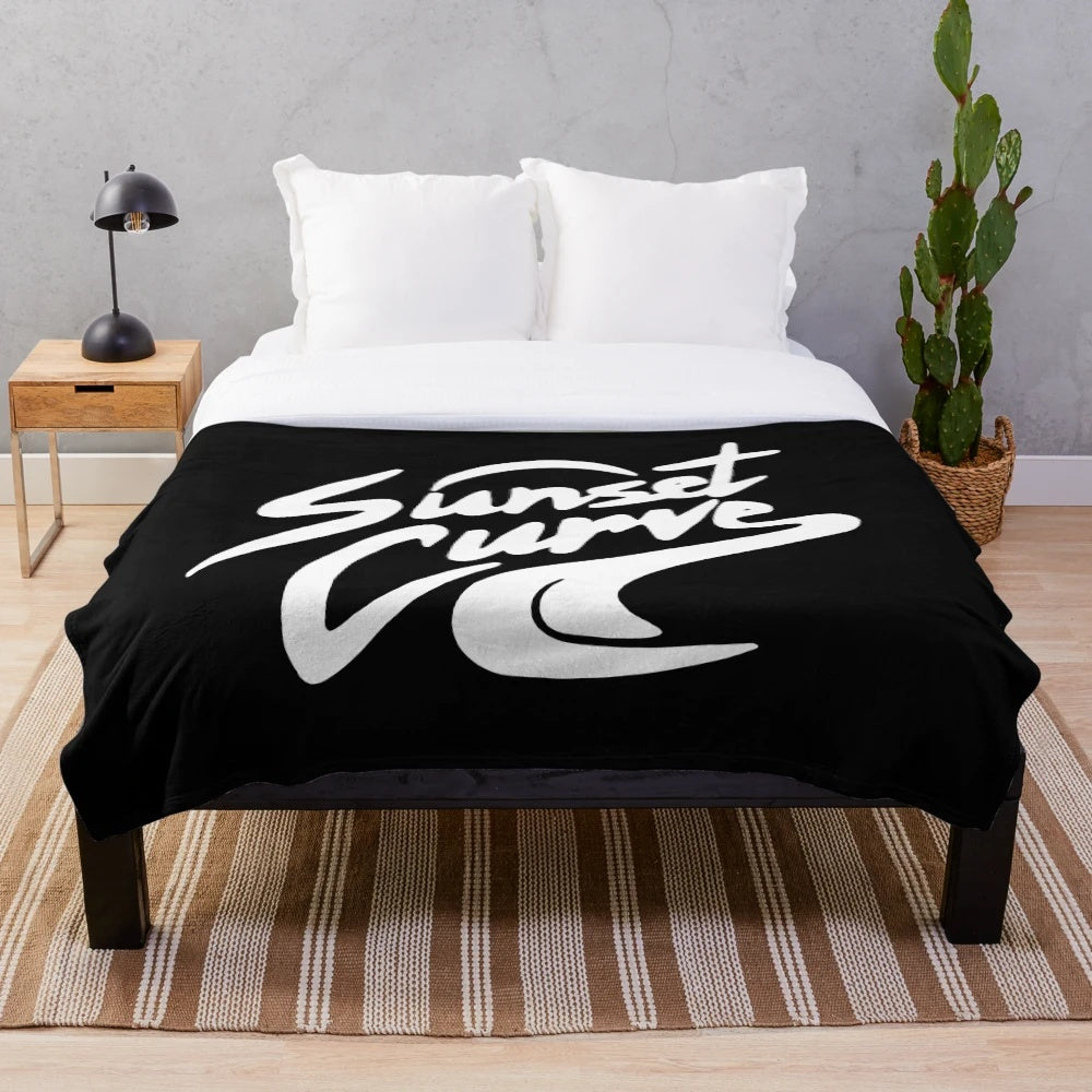 Sunset Curve Inspired Plush Blanket with White Logo Design