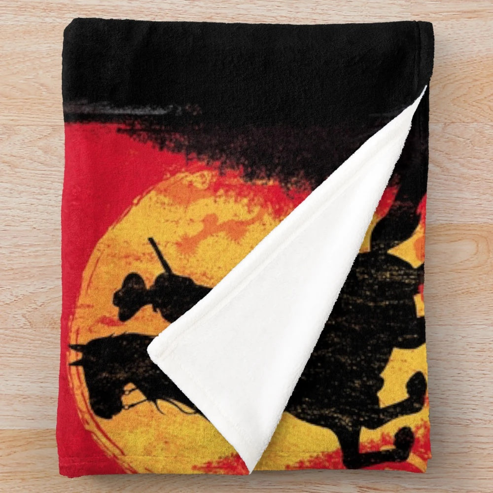 Red Dead Redemption-inspired plush blanket with a sunset design