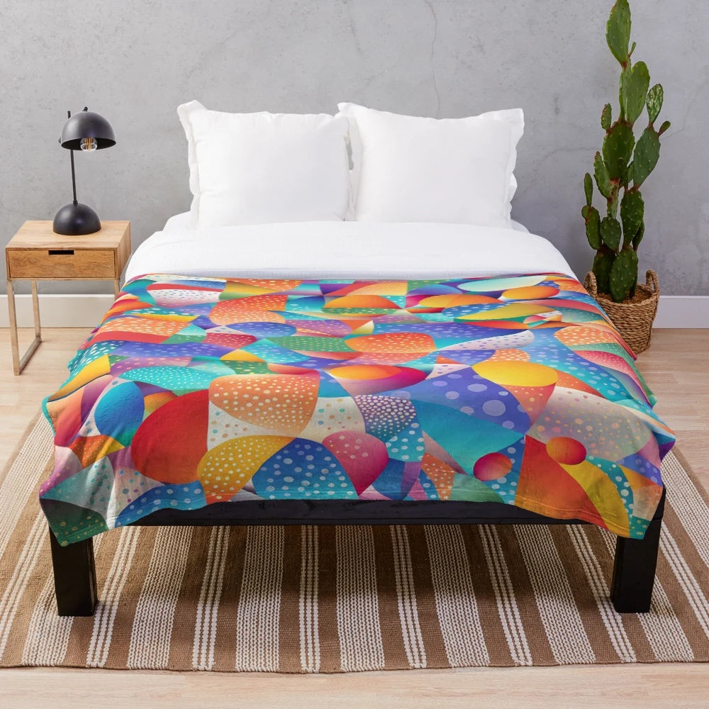 Soft and plush blanket with abstract sunset ocean wave patterns
