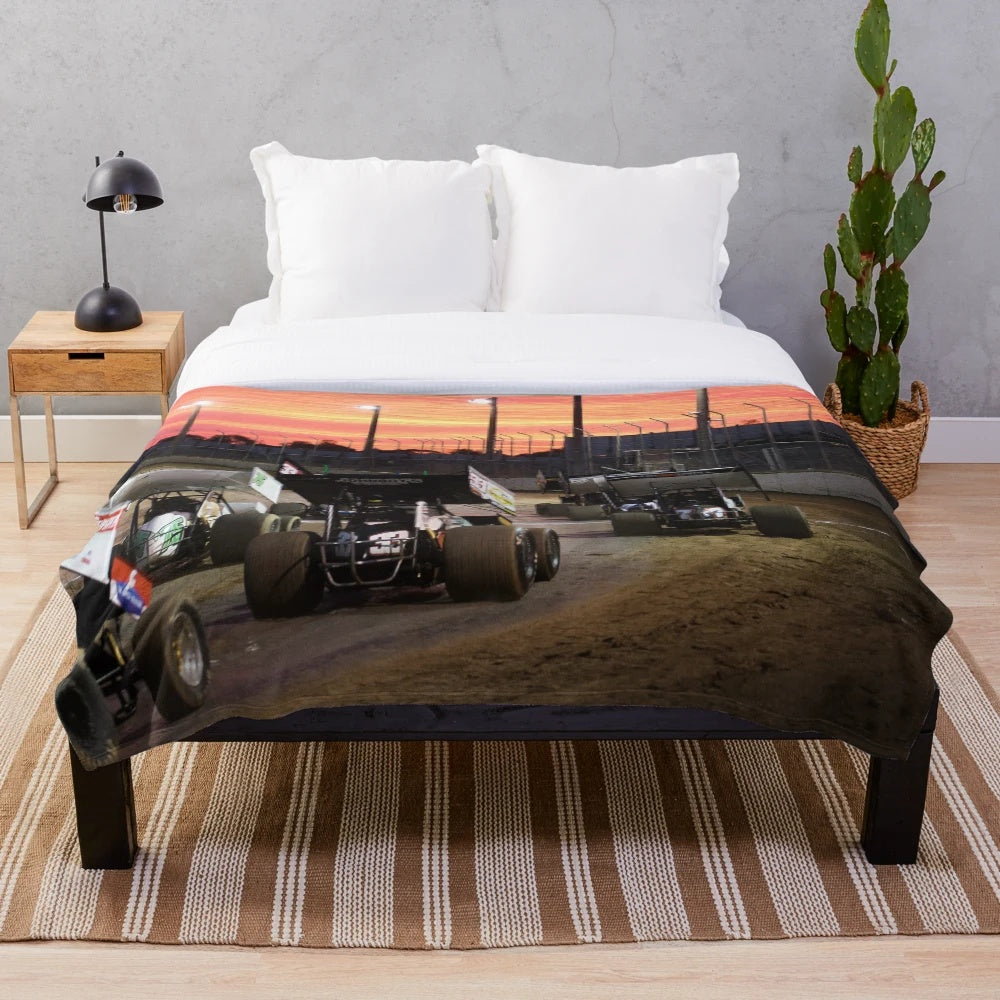 Sunset Speedway Racing Plush Blanket