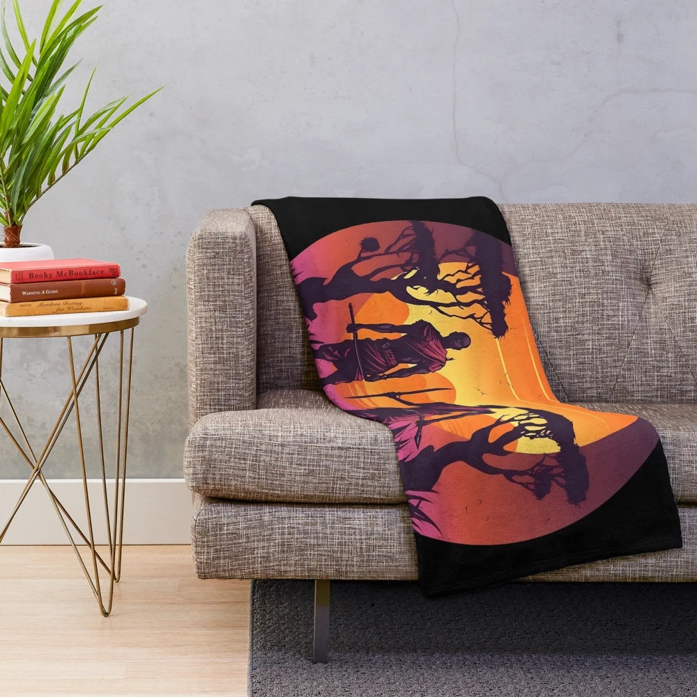 Sunset Warriors African Tradition Inspired Synthwave Plush Blanket