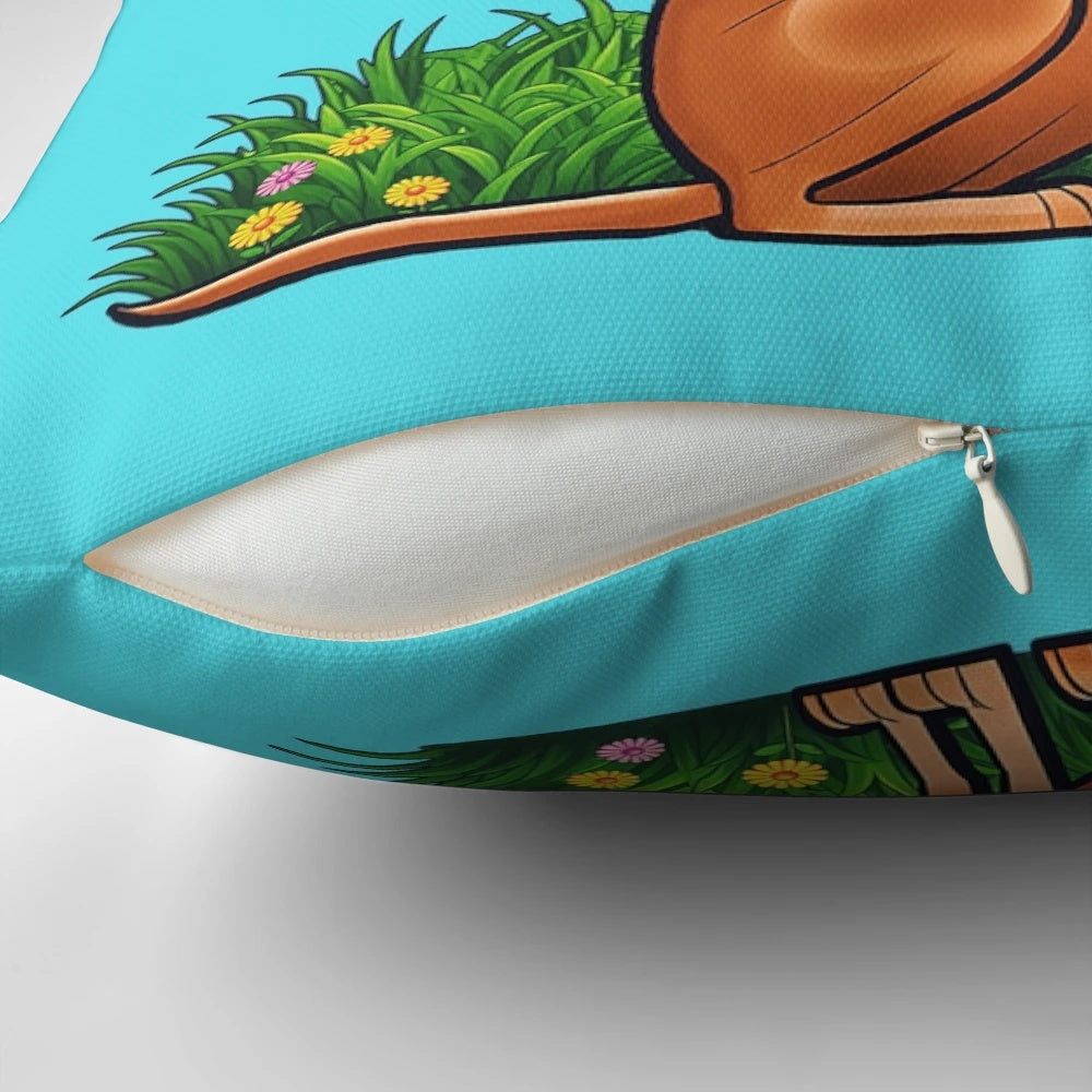 Soft, cozy pillow featuring a whimsical whippet or greyhound design, capturing the joy and warmth of sunshine.