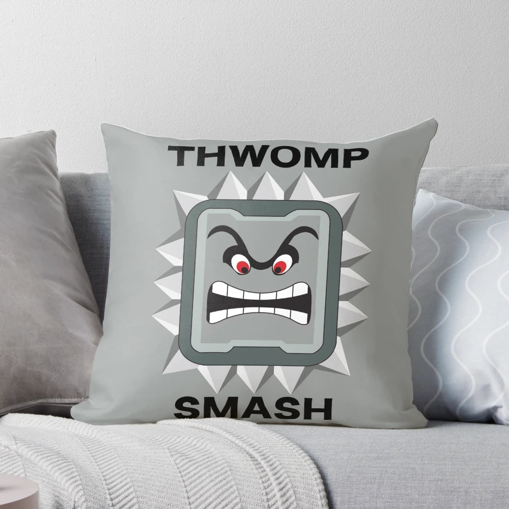 Thwomp Smash Pillow - Soft, Plush Pillow Featuring a Super Mario Enemy