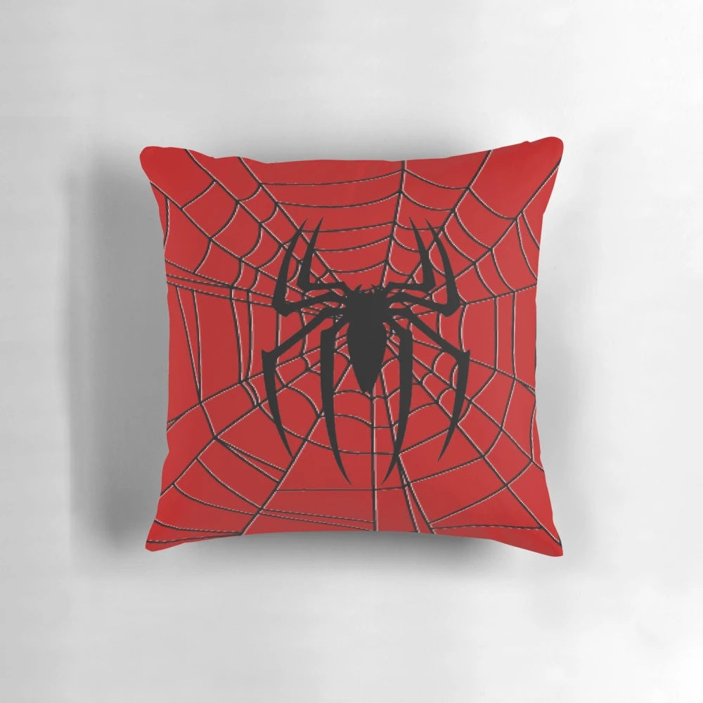 Spiderman-themed decorative pillow with vibrant colors and web design