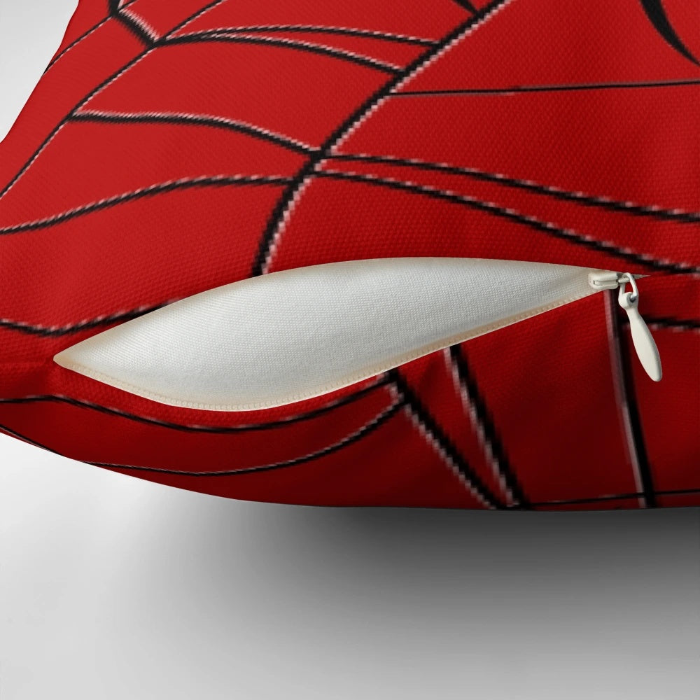 Spiderman-themed decorative pillow with vibrant colors and web design