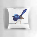 Pillow featuring a colorful oil painting of a Superb Blue Wren, a beautiful Australian bird.