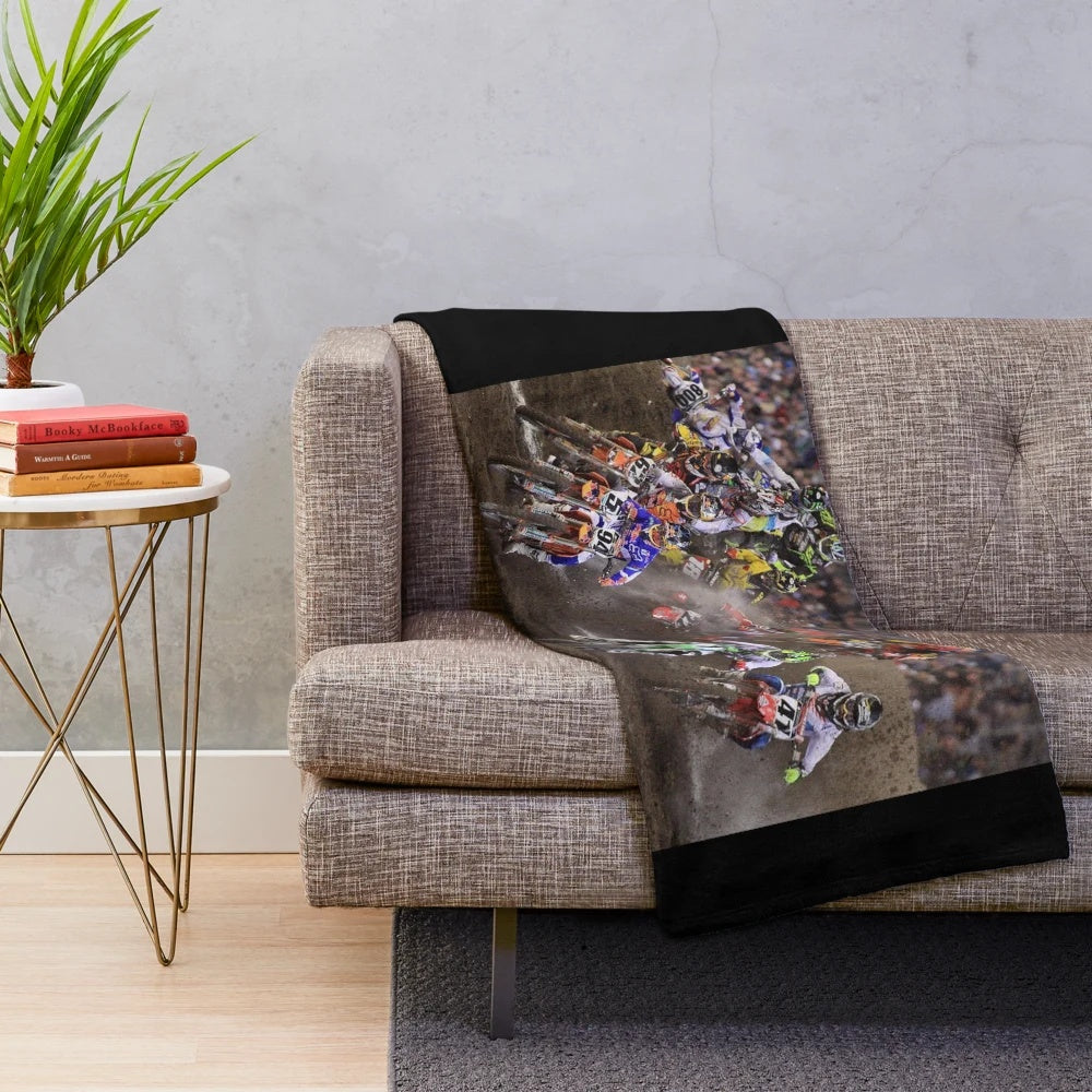 Motocross-themed plush blanket with Daytona International Speedway graphics