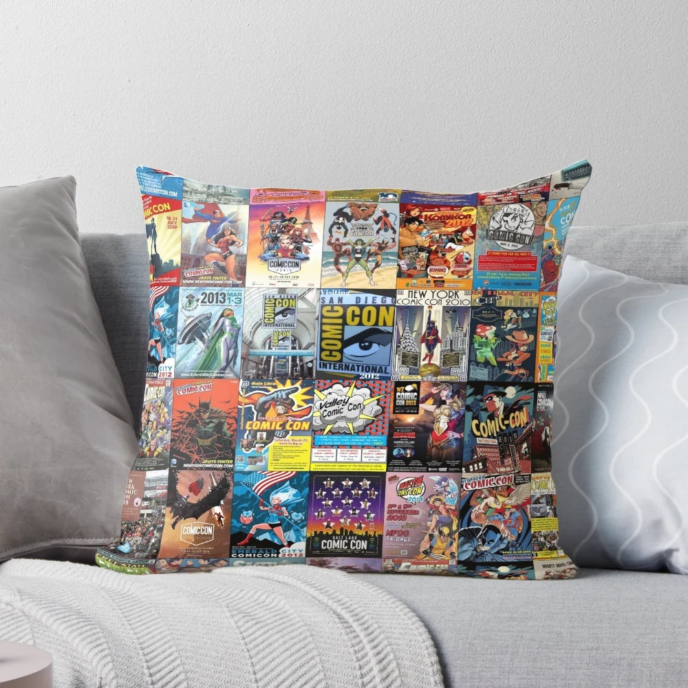 Comfortable comic con-themed pillow with vibrant superhero graphics.