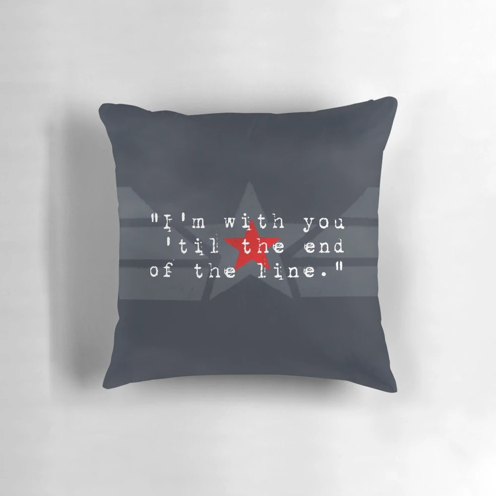 A plush pillow featuring the iconic shield design of Captain America from the Marvel Cinematic Universe