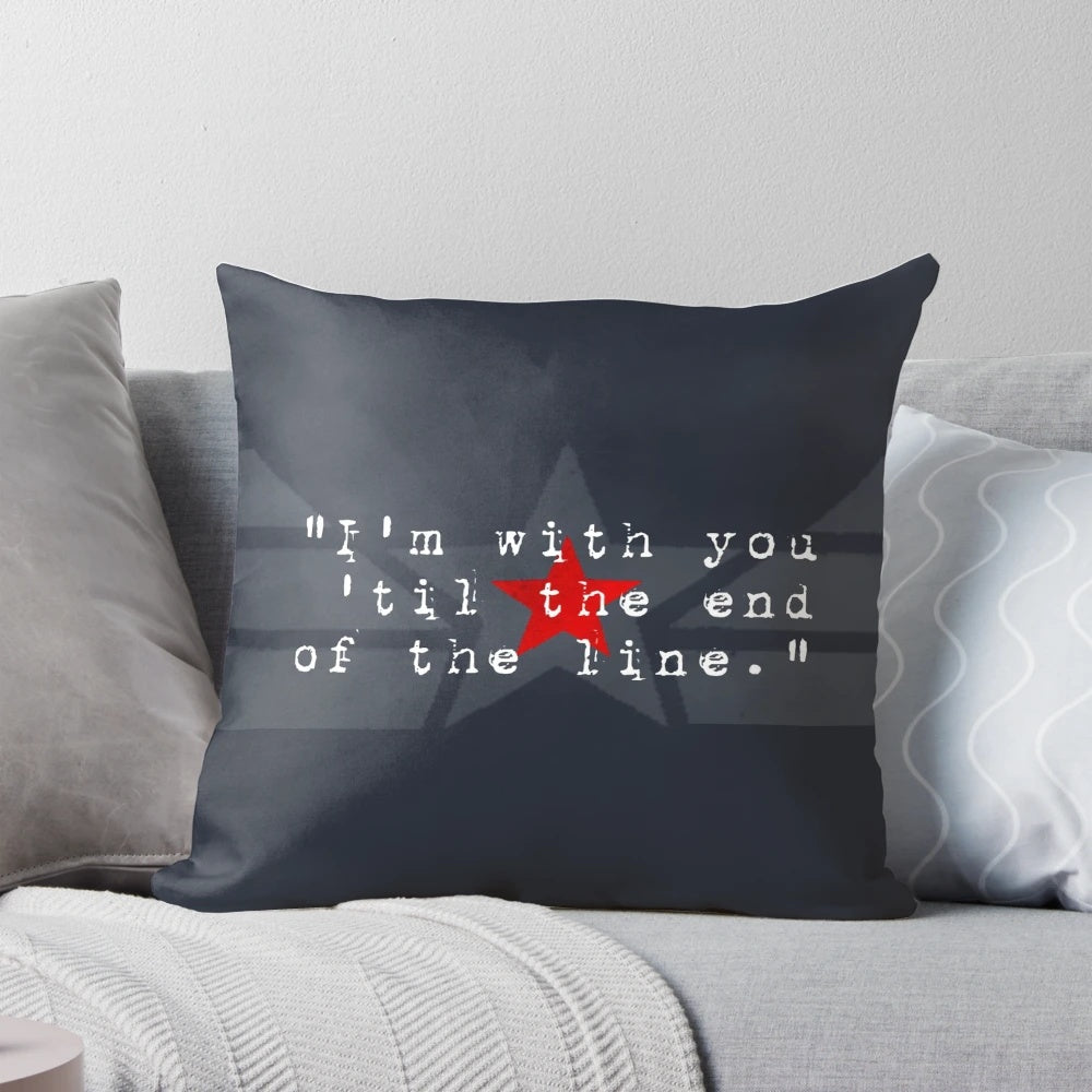 A plush pillow featuring the iconic shield design of Captain America from the Marvel Cinematic Universe