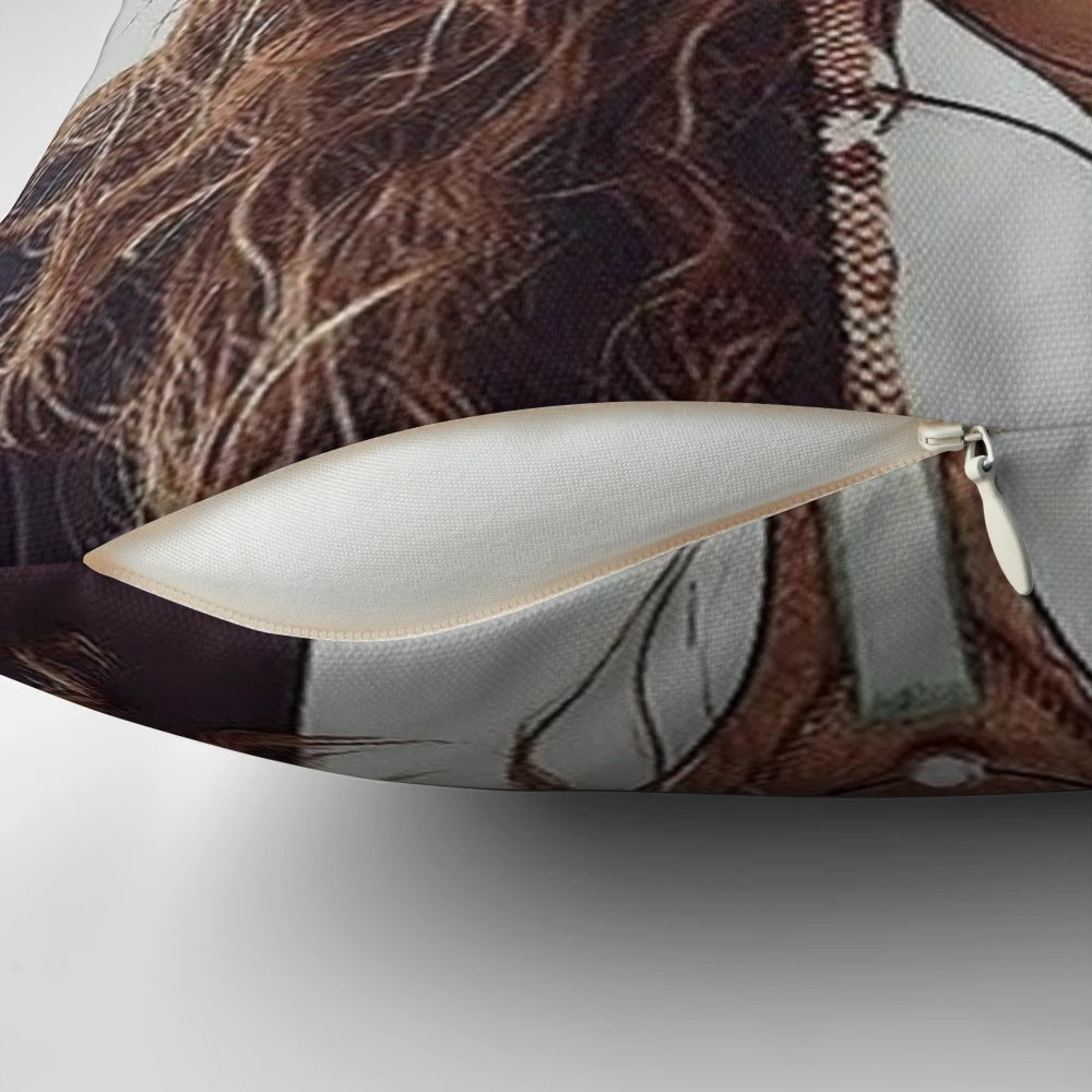 Soft, plush pillow featuring a portrait of actor Jason Momoa, known for his roles in superhero films.